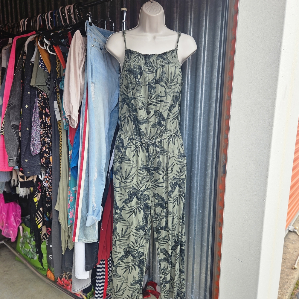 Old Navy Olive Leaf Print Jumpsuit